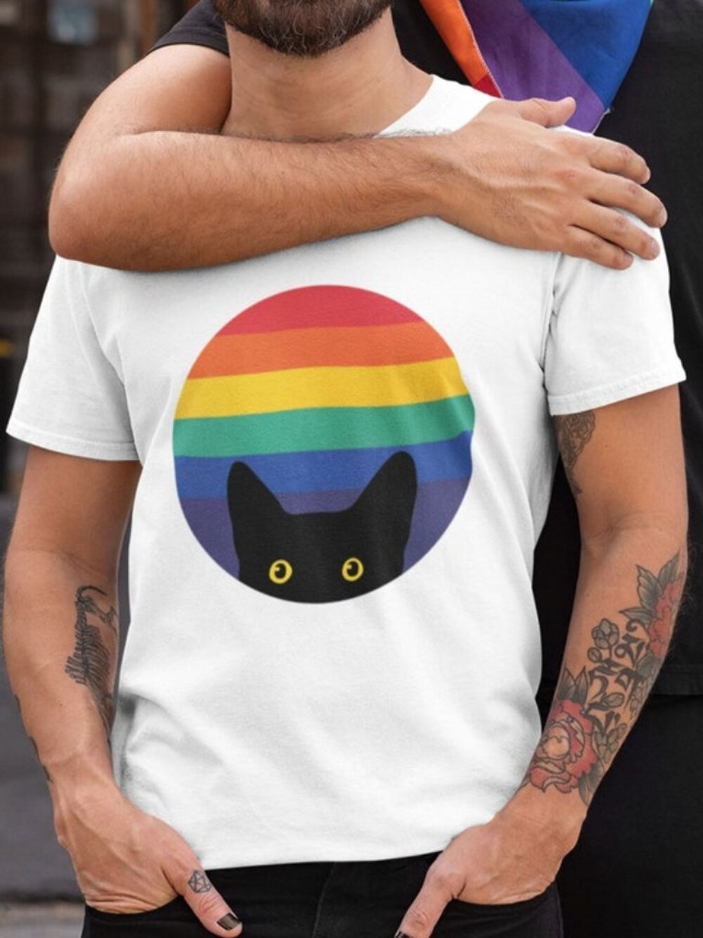 Peeking Cat in Rainbow T-Shirt, LGBTQ+ Pride Gift
